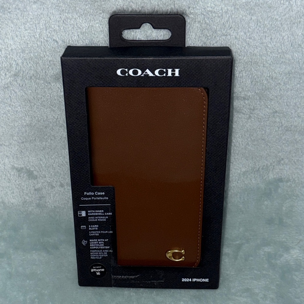 Coach Tan Folio Case with Gold Accent